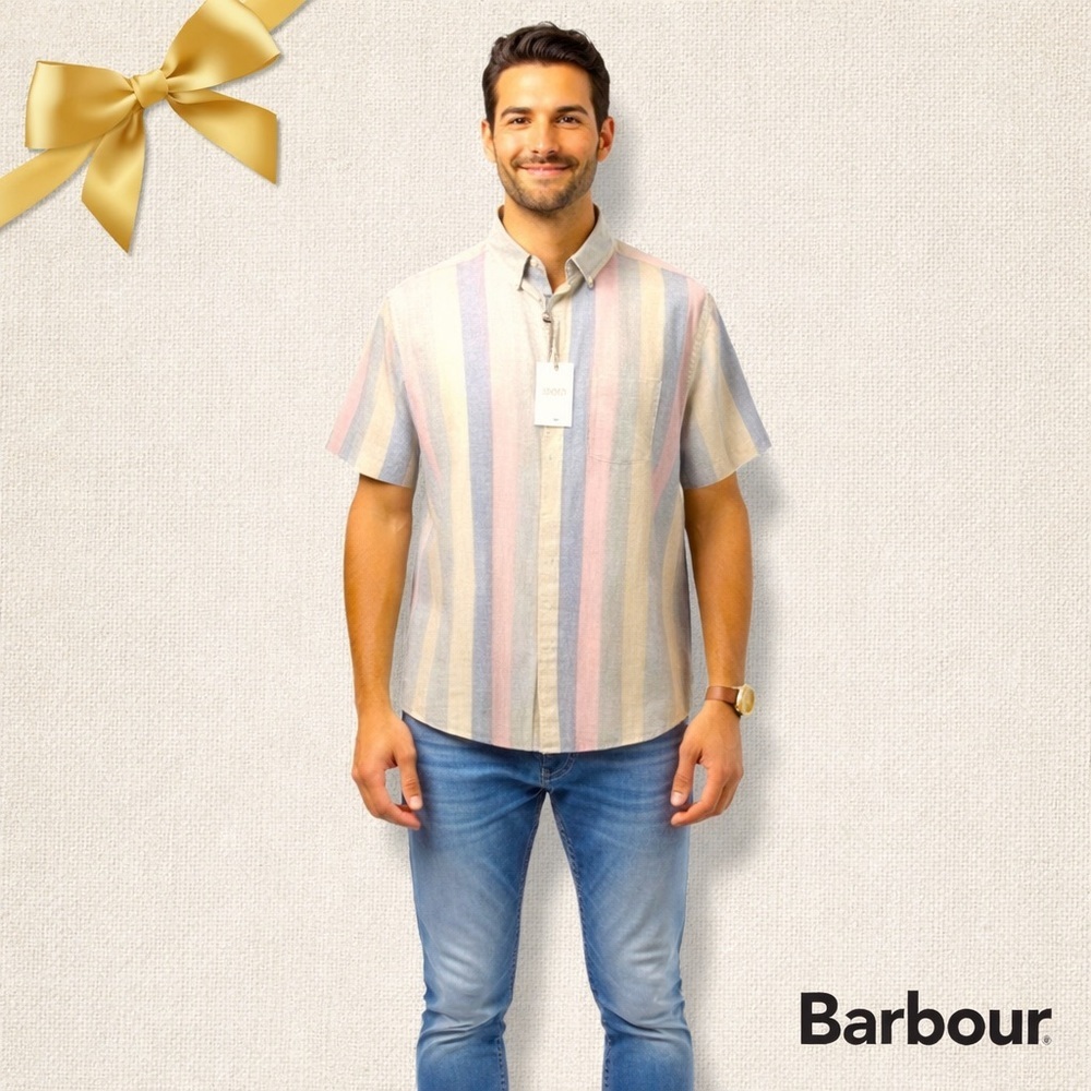 Barbour XXL Portwell Summer Fit Multicolored Striped Shirt Linen Cotton NWT